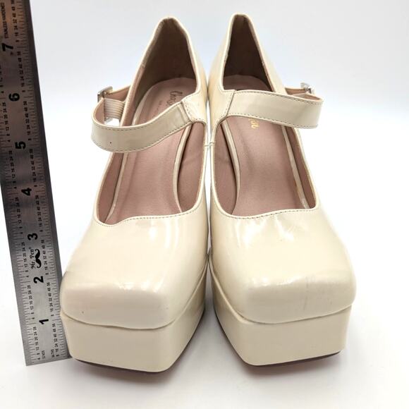 Chase & Chloe Mary Jane Platform Pump Square Toe Women's Beige Size US10 EU40.5 - Picture 6 of 12